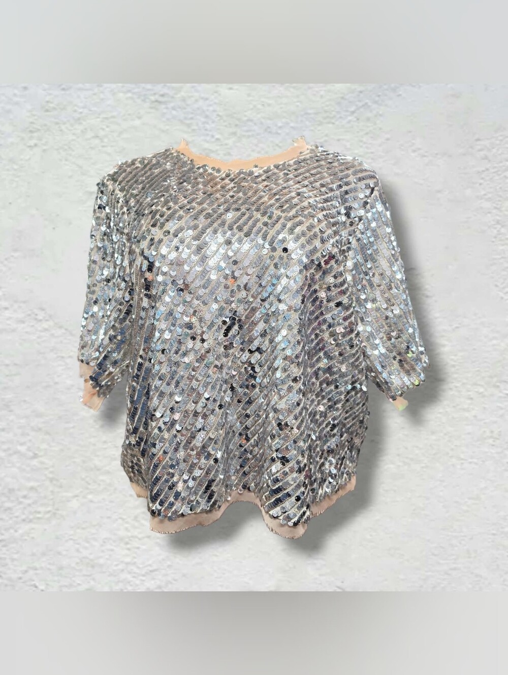 HUNTER BELL Silver Sequin Short-Sleeve Top